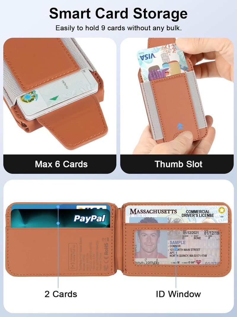 TopMade for Magsafe Wallet, Works with Apple Find My, Strongest Magnetic Wallet for iPhone 17/16/15/14/13/12 Series, Mganetic Card Holder with Adjustable Stand, 9 Cards Holder, Brown - Image 5